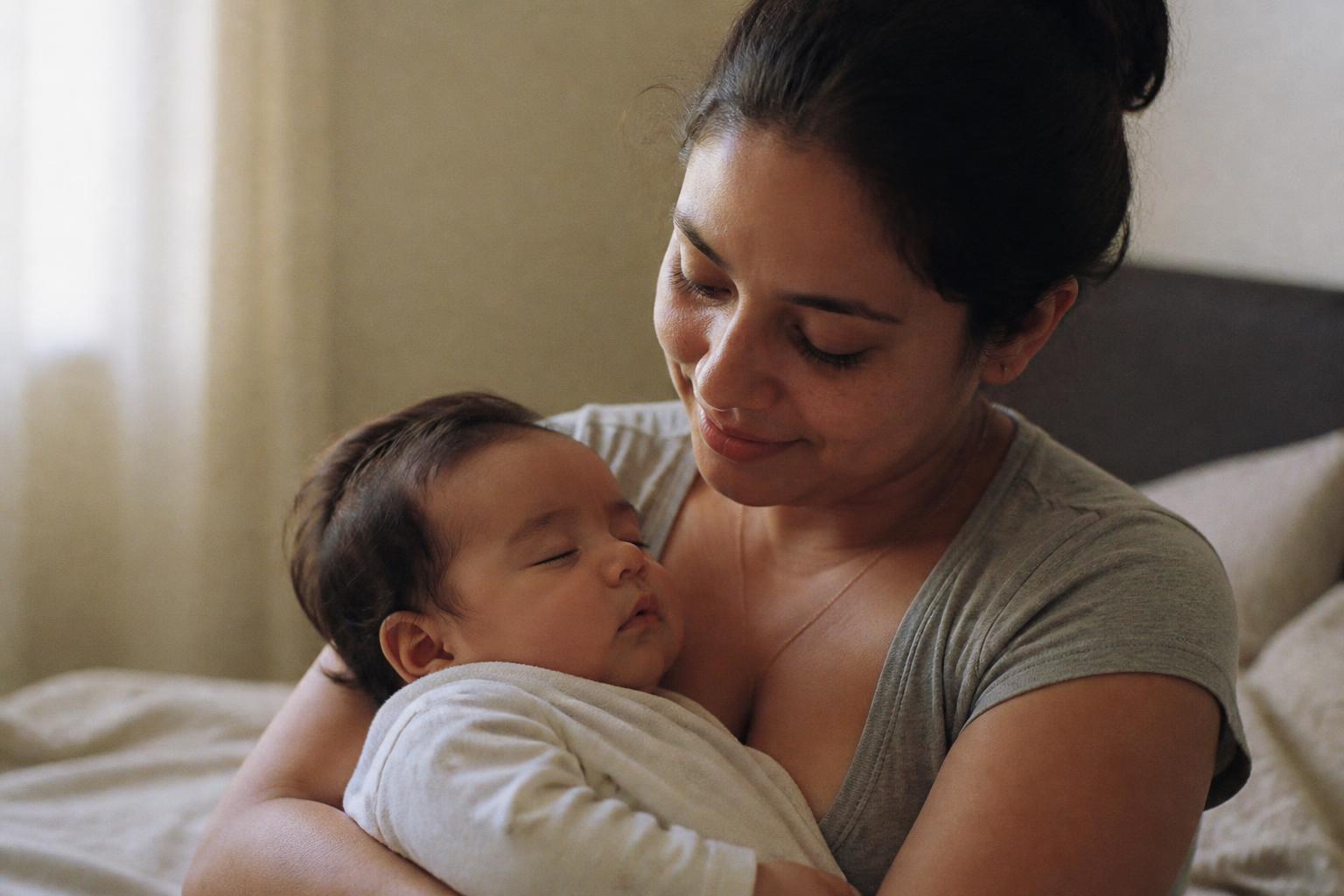 Familia durmiendo tranquila junto a su bebé